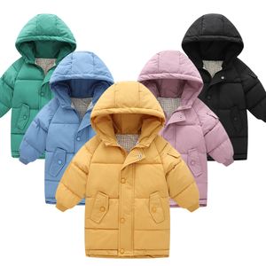 Abrigo de invierno para niños, niños y niñas, ligero, grueso, cálido, chaquetas largas, Color puro, ropa de abrigo para niños pequeños, 221007