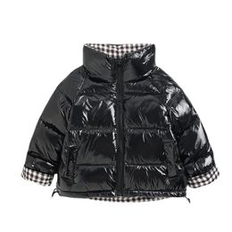 Down Coat Children Winter White Duck Jackets Boys en Girl Short Shiny Double Side Drag Dik Warm Plaid Parkas 221007