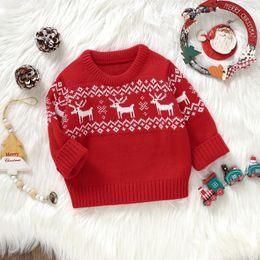 Donsjas Kerst Baby Gebreide Trui Schattige Kerstman Elanden Print Casual Warme kleding Lange mouwen Truien Truien Tops voor peuters 231207