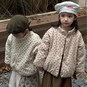 Manteau en duvet de coton pour filles coréennes, fleurs fragmentées, saison d'hiver, peluche épaisse, vêtements chauds pour enfants et bébés