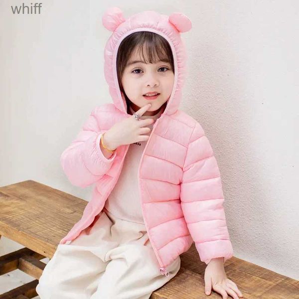 Manteau en duvet mignon bébé filles vêtements d'hiver enfants manteaux légers avec oreille à capuche printemps fille veste enfant en bas âge vêtements pour enfants garçons CoatL231125