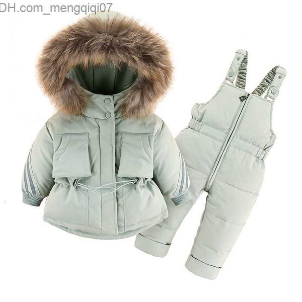 Manteau en duvet manteau enfants vêtements d'hiver ensemble 30 degrés veste combinaison bébé garçon Parka vraie fourrure fille enfant en bas âge épais chaud ensemble Snowsuit 221121 Z230721