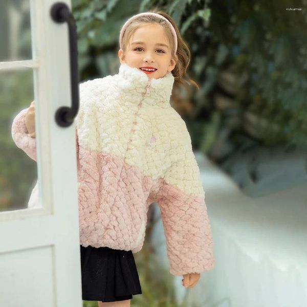 Manteau en duvet pour bébés filles, parka à la mode, couleur rose violet, col haut contrasté, fermeture éclair, Cardigans pour tout-petits, automne hiver