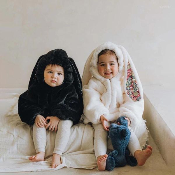 Manteau en duvet polaire épais pour enfants de 1 à 7 ans, veste d'hiver chaude à capuche en forme de lapin pour enfants, vêtements d'extérieur longs pour filles et garçons