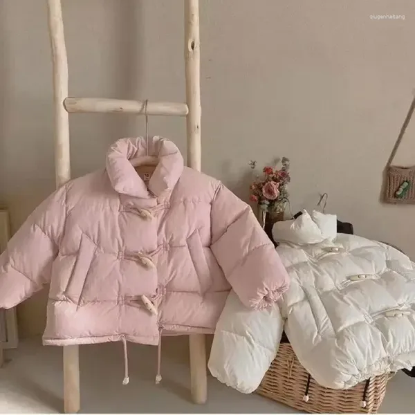 Abrigo de plumón para niña, chaqueta acolchada de algodón Vintage, ropa de invierno para niño, ropa de bebé gruesa y cálida con botones de bocina acolchados