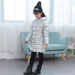 Down Coat Fashion Girls Vêtements d'hiver Parkas pour 4 5 6 7 8 9 10 12 13 ans Hooded Silver Color Childre