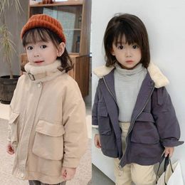 Down Coat Fashion Girls Hiver épaissis de veste chaude Collier High Baby Girl Vêtements Coton Beige Purple Kids Vêtements 2024