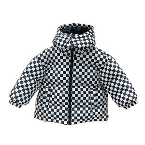 Down jas mode Koreaanse stijl kinderjasje plaid ontwerp kapje dikke warme winterkleding voor meisjes en jongens 221007