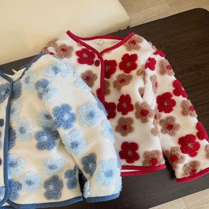 Down jas mode Koreaanse stijl lam pluche bloemen blauwe meisjes overjas kinderen herfstkleding aan beide zijden 5 jaar oud 221130