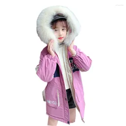 Down Coat Fashion Winter Kinderkleding Kinderen Patchwork Warm jasje met pelshoodies voor tienermeisjes leeftijd 4 5 6 7 8 9 10 11 12 13 jaar