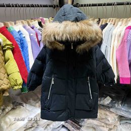 Manteau en duvet fille Style doudoune 2022 hiver nouveau coréen vêtements pour enfants bébé à capuche col en fourrure mi-longueur garçons manteau HKD230725