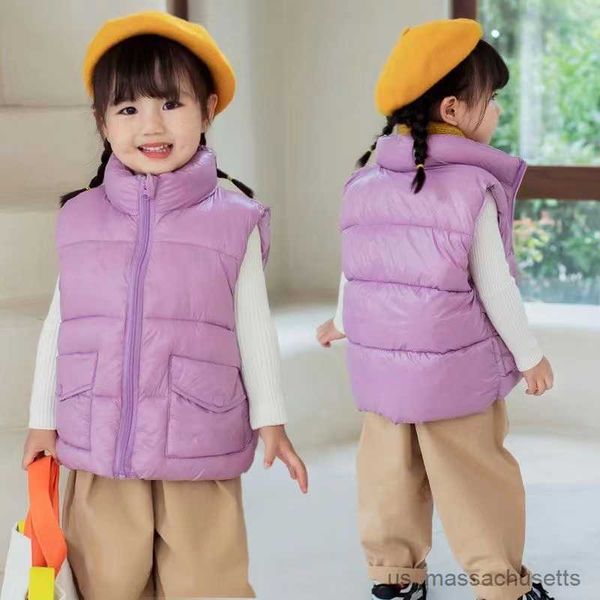 Abrigo de plumas para niñas y niños, chaleco de plumón para bebés, chaleco morado cálido grueso, chaqueta de invierno y otoño, ropa para niños R230905