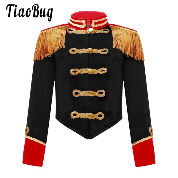 Manteau en duvet filles Halloween cirque Ringmaster jeu de rôle haut col montant gland veste enfants Ringleader batteur majeur Cosplay scène Costume 231214