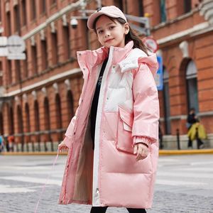 Donsjas Meisjes Jas 2023 Glanzende Winter Lange Veer Witte Eend Losse Parka Kinderkleding Kinderen Glanzende Puffer Sneeuwpak