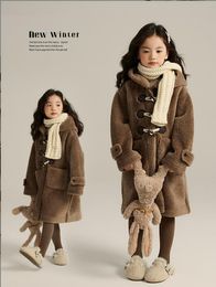 Manteau en duvet mi-long pour filles, nouvelle collection automne/hiver 2023, à capuche avec bouton Blhorn en peluche, livraison directe Ot2Kz