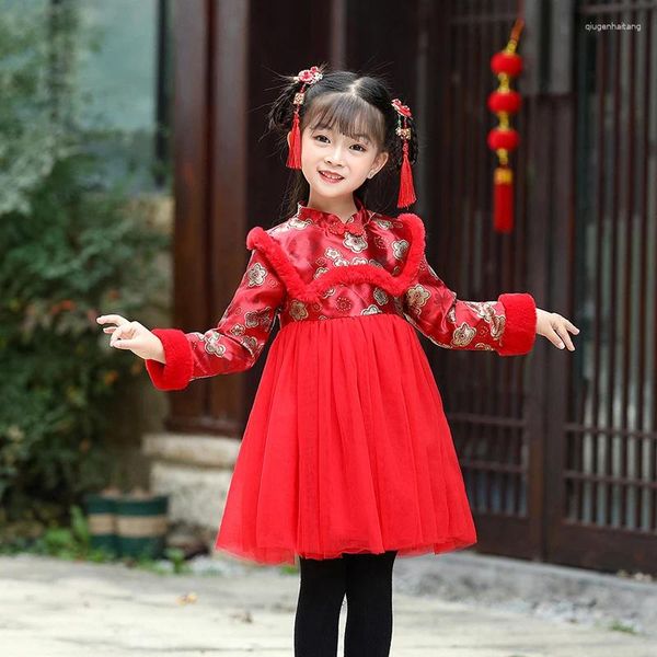 Manteau en duvet filles Parkas veste hiver enfants épais chaud Parka Style chinois longs manteaux adolescent année vêtements rouge 2 4 5 6 7 8 9 ans