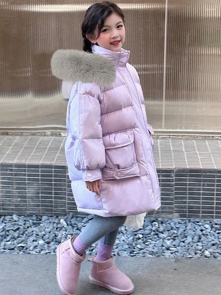 Manteau d'hiver en fausse fourrure pour filles, à capuche, en coton rembourré, rose, solide, Parkas, épais, chaud, ample, combinaison de neige pour enfants, XMP502