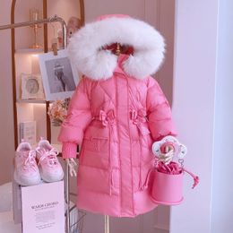 Para baixo casaco meninas jaqueta de inverno para baixo algodão acolchoado quente engrossado criança casaco moda com capuz grande gola de lã outerwear crianças parkas 231020