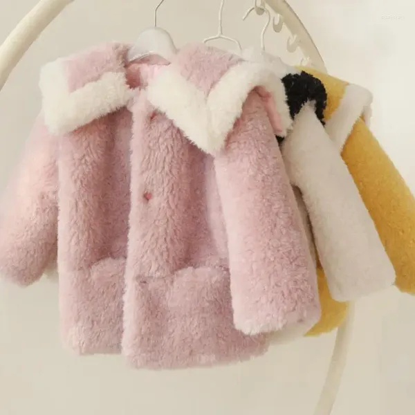 Abrigo de plumón para niñas, Chaqueta de algodón gruesa de lana y piel sintética, abrigo de imitación a la moda para niños, Tops cálidos