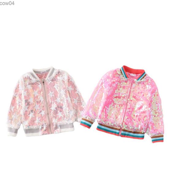 Manteau en duvet Girlymax automne / hiver à manches longues tenues bébé filles veste à glissière manteau arc-en-ciel étoiles paillettes enfants Boutique vêtements pour enfants L230625