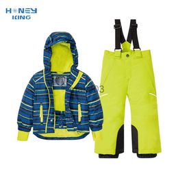 Down Coat Honeyking Children Outfit Snowsuit Ski Ski Skipak Winter Outdoor Sport Warm winddichte waterdichte snowboardjack en broek 2 stks set J230823