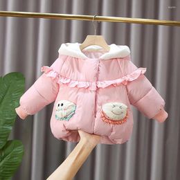 Down Coat Hylkidhuose 2024 Wintermeisjes Lagen Kinderen Gevotte jas Hooded Dikke Lace Cartoon Kinderen Parkas Winddichte bovenkleding