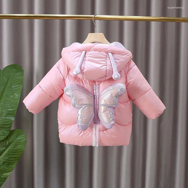 Abrigo hacia abajo Hylkidhuose 2024 Winter Girls Coats Niños Butterfly Chaqueta acolchada espesas a los niños Parkas a prueba de viento