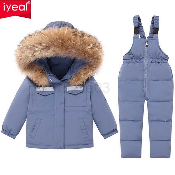 Abrigo de plumón Iyeal Parka Piel real con capucha Niño Bebé Monos Ropa de niña Chaqueta de invierno Cálido Abrigo para niños Niños Traje de nieve Ropa de nieve Conjunto J231013