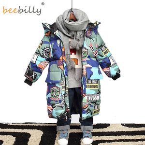 Chaqueta de abrigo para niños Marca Chaquetas de invierno con capucha Graffiti Camuflaje Parkas para adolescentes Niños Abrigo largo grueso Ropa para niños 221118