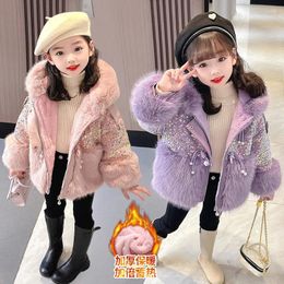 Manteau en duvet Josaywin veste d'hiver enfants fille Parkas chaud fausse fourrure pour filles enfants vêtements à paillettes doux fête bébé manteaux