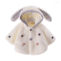 Manteau en duvet pour petites filles, veste chaude à capuche avec oreilles, vêtements d'extérieur en fourrure, haut d'hiver avec petites fleurs, vêtements pour tout-petits CT051