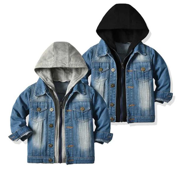 Down Coat Enfants Garçons Filles Denim Vestes À Capuchon Casual Faux Deux Cardigan Manteau Enfants Cowboy Zipper Vêtements D'extérieur JYF J231013