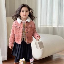 Manteau en duvet pour enfants, vêtements pour bébés filles, veste d'hiver à la mode, tissu en velours côtelé Orange rose doux, coton