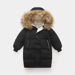 Abrigo de plumón para niños Espesar Niños cálidos Invierno Piel real Con capucha Parkas largas Niñas Chaquetas de algodón Ropa exterior Ropa para niños adolescentes 231012