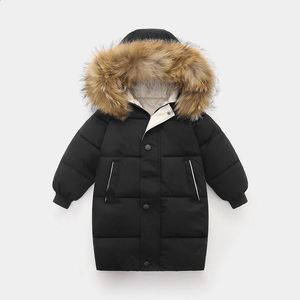 Donsjas Kinderen Dikker Warme Jongens Winter Echt Bont Capuchon Lange Parka Meisjes Katoenen Jassen Outerwears Tiener Kinderkleding 231109