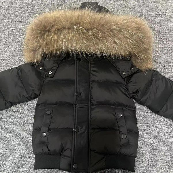 Coloque de abajo para niños chaqueta de invierno de invierno cuello de piel de piel para niños pequeños