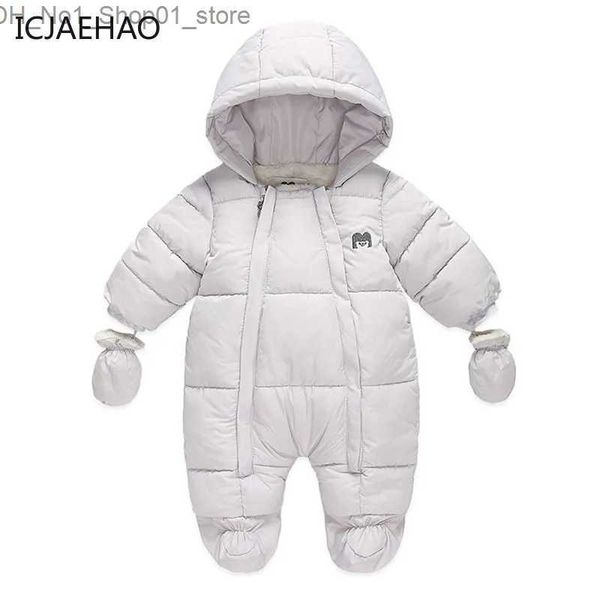 Abrigo de plumón para niños Monos de invierno Abrigos recién nacidos Niños con capucha de algodón acolchado Mamelucos Chaqueta con guantes Ropa exterior Monos para niños Q231205