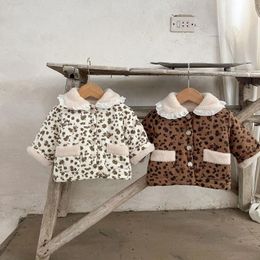 Manteau en duvet coréen pour filles, épais et chaud, en dentelle florale, revers avec Clip en coton, hiver 2023