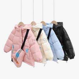 Donsjas Koreaanse Herfst Winter Kinderen Jongen Donsjack Gedrukt Gitaar Waterdicht Glanzende Hooded Kleine Jongen Bovenkleding Jas kinderen Meisje Parka HKD230725