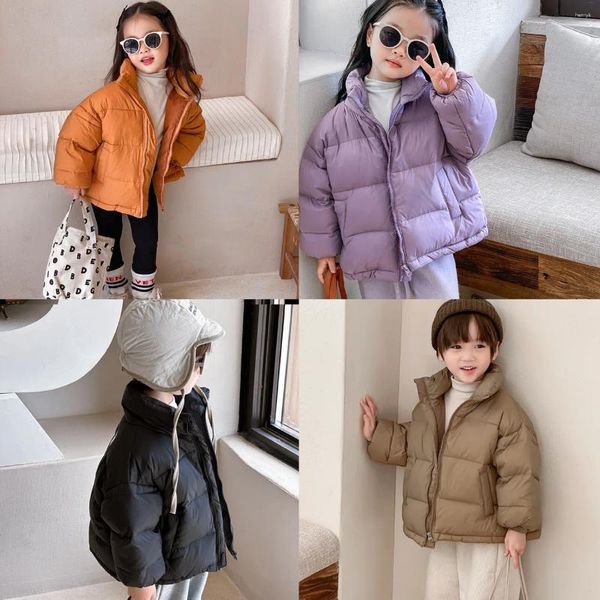 Abrigo de plumón coreano Simple para niños y niñas, chaqueta de invierno con cuello levantado sólido, ropa de abrigo cálida y versátil para bebés