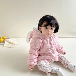 Abrigo de plumón versión coreana de Chaqueta de algodón de felpa para niña capucha gruesa con orejas dibujos animados calidez que mantiene la tendencia Cardig