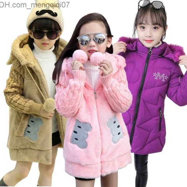 Manteau en duvet version coréenne du long manteau coupe-vent pour filles et enfants adolescents épaissi chaud et mignon manteau en peluche oreille de lapin Z230719