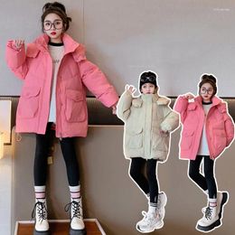 Manteau en duvet coréen pour fille d'hiver, veste longue en coton épais, à capuche, ourlet avec cordon de serrage, coupe-vent, Parka chaude pour Junior