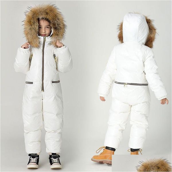 Abrigo de plumón de gran tamaño para niños chaqueta de mono invierno niños traje de esquí niñas grueso cálido outwear niños siameses 221203 entrega de gota bebé DH20J