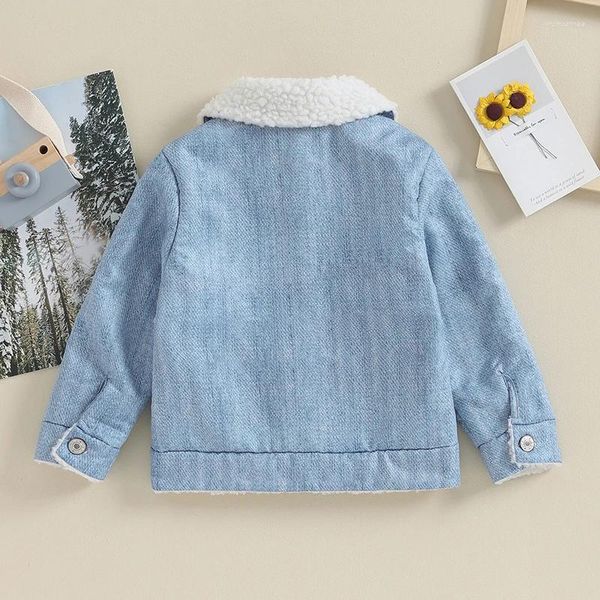 Abrigo De Plumas Niños Pequeños Niños Niñas Chaqueta De Mezclilla Sherpa Forrado Solapa Botón Superior Ropa De Abrigo Casual Otoño Invierno Ropa Cálida