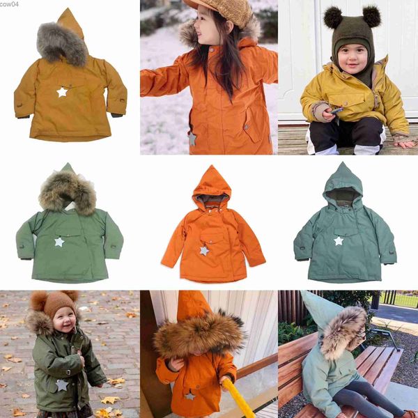 Abajo Abrigo Miniture Niños Nueva Ropa de Invierno Niños Abajo Chaquetas Con Capucha Cálido Bebé Recién Nacido Niñas Abrigos de Piel Algodón Estrella Outwear Tops Bubble Coat L230625