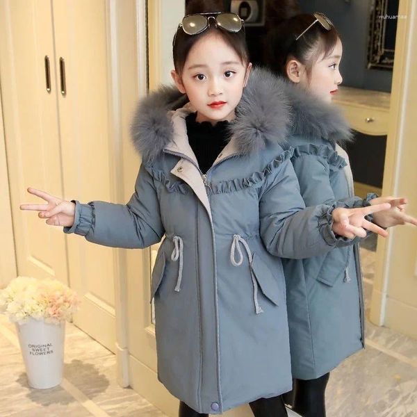 Manteau en duvet MODX hiver vestes chaudes pour filles deux couleurs fausse fourrure à capuche enfants blanc canard Parkas enfants coton vêtements d'extérieur longs