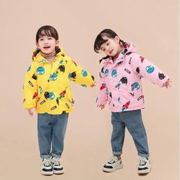 Manteau en duvet pour enfants, veste de bref paragraphe de dessin animé, à capuche, chaud et privé, vêtements de Ski pour bébé, en coton