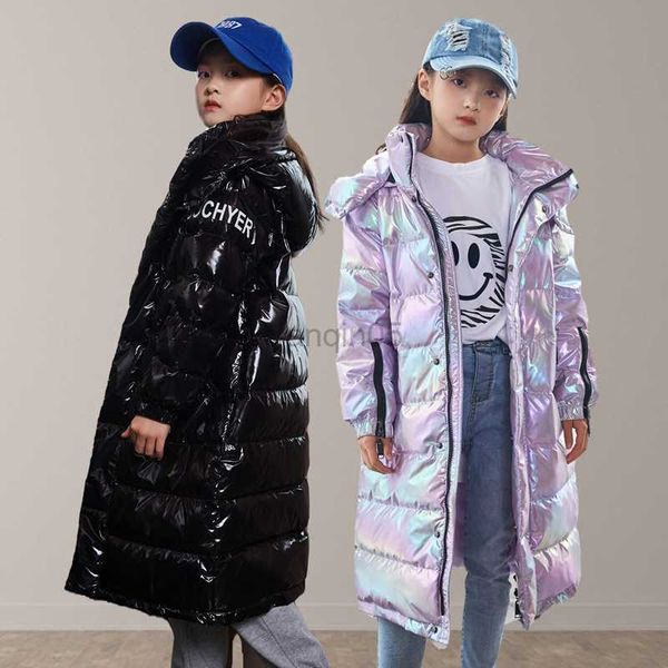 Abrigo de plumón Nueva chaqueta fina para niños Chaqueta de plumón brillante a prueba de viento e impermeable para niñas Abrigo largo resistente a las manchas negro para niños HKD230725