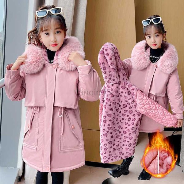 Doudoune Nouvelles Filles Hiver Rose Manteaux Enfants Plus Velours À Capuche Veste Enfants Épais Chaud Parkas Adolescent Coupe-Vent Survêtement 6 8 10 11 12 Y HKD230725